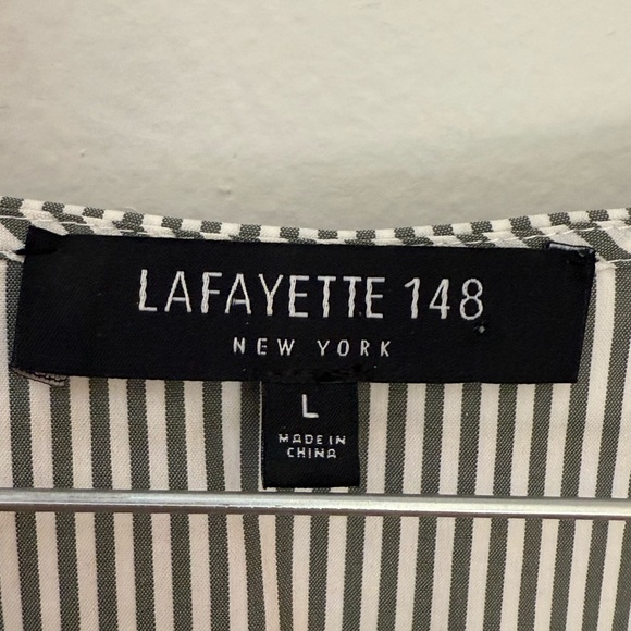Lafayette 148 New York Grey and White Striped Casual Shirt Size L - Picture 3 of 4